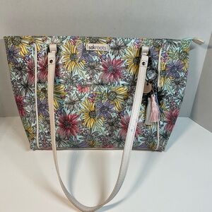 Sakroots Vibrant Floral metroTote with White Straps coated canvas meadow charm